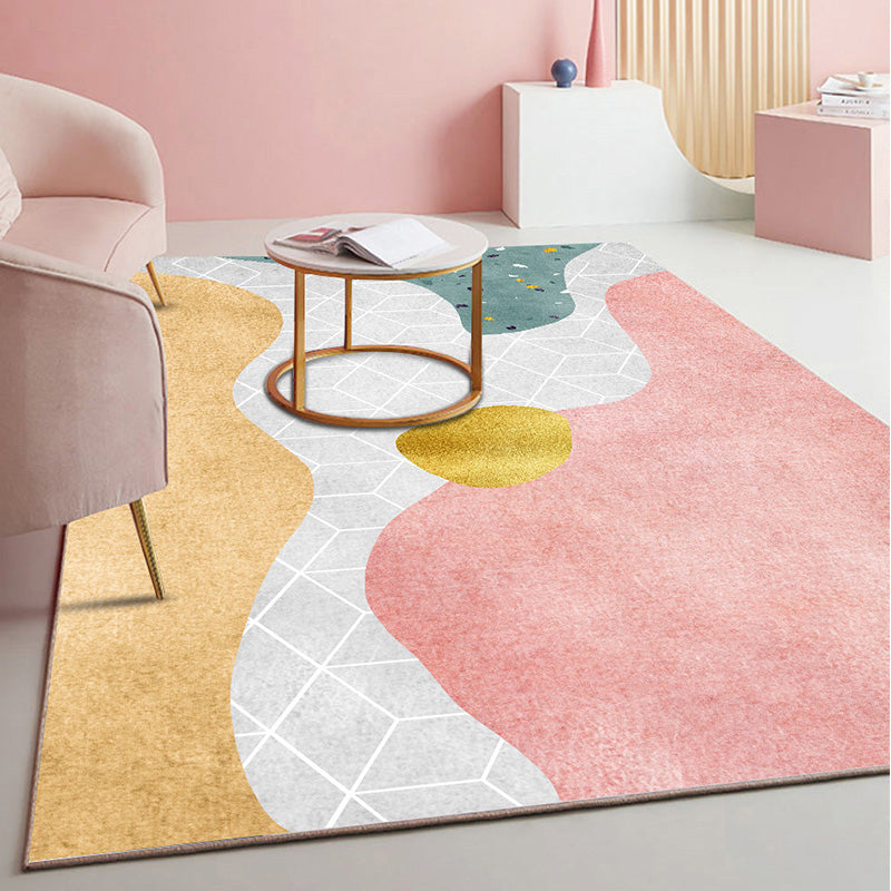 Cute Bedroom Rug Multi-Color Colorblock Rug Polyster Non-Slip Backing Machine Washable Carpet Pink Clearhalo 'Area Rug' 'Rug' 2242182