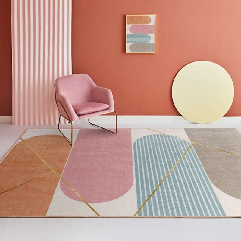 Novelty Living Room Rug Morandi Color Geometric Carpet Polypropylene Easy Care Pet Friendly Rug Nude Pink Clearhalo 'Area Rug' 'Rug' 2242225