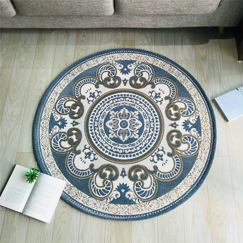 Western Living Room Rug Multi-Color Floral Pattern Area Carpet Polyster Anti-Slip Backing Washable Rug Blue Clearhalo 'Area Rug' 'Rugs' 'Vintage' Rug' 2242287
