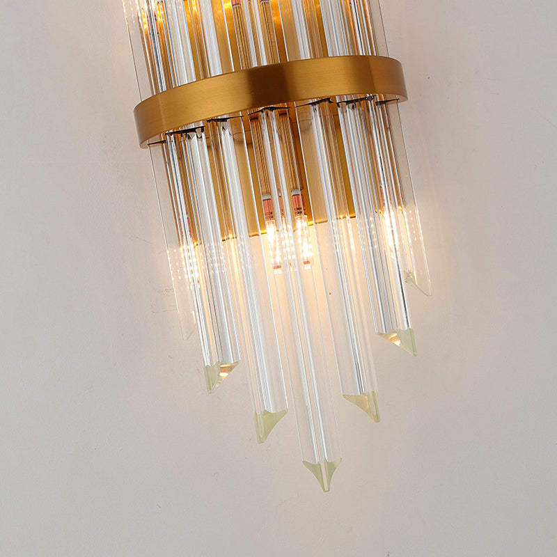 Clear Crystal Prism Wall Sconce Lamp Modernist Style 2 Lights Brass Finish Wall Lighting for Corridor Clearhalo 'Modern wall lights' 'Modern' 'Wall Lamps & Sconces' 'Wall Lights' Lighting' 224253