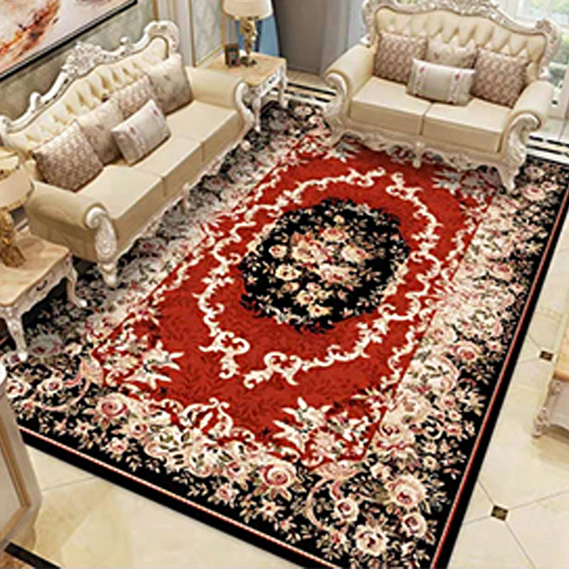 Americana Home Rug Multi Colored Printed Area Rug Polyster Non-Slip Backing Easy Care Carpet Burgundy Clearhalo 'Area Rug' 'Rugs' 'Vintage' Rug' 2242532