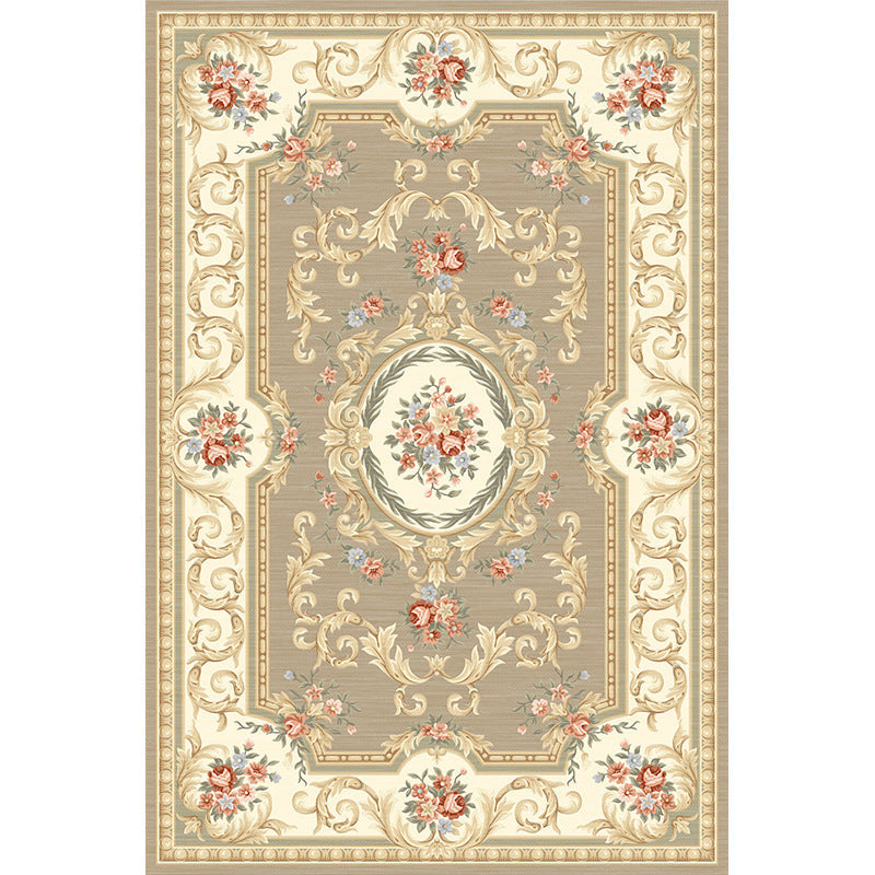 Shabby Chic Floral Print Rug Multi-Color Polyster Area Rug Anti-Slip Pet Friendly Carpet for Living Room Khaki Clearhalo 'Area Rug' 'Rugs' 'Vintage' Rug' 2242728