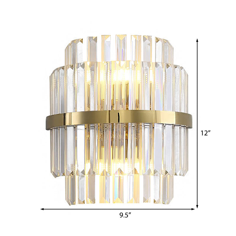 Clear Crystal Cylinder Wall Lighting Contemporary Style 2 Bulbs Wall Lamp in Brass for Bedroom Clearhalo 'Modern wall lights' 'Modern' 'Wall Lamps & Sconces' 'Wall Lights' Lighting' 224321