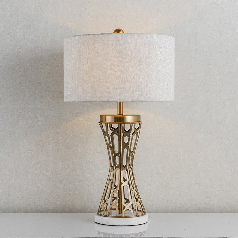 Fabric Drum Table Light Traditional 1 Light Bedroom Task Lighting in Gold with Iron Towel Clearhalo 'Lamps' 'Table Lamps' Lighting' 224350