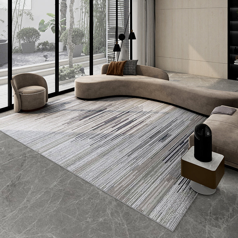 Modern Living Room Rug Multi Color Striped Pattern Carpet Synthetics Easy Care Pet Friendly Indoor Rug Gray-Khaki Clearhalo 'Area Rug' 'Rug' 2244447