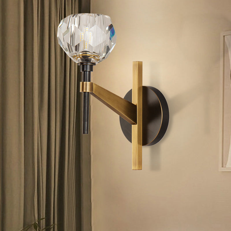 Modern Style Domed Wall Light Clear Crystal 1 Light Living Room Wall Sconce Lamp in Brass Finish Clearhalo 'Modern wall lights' 'Modern' 'Wall Lamps & Sconces' 'Wall Lights' Lighting' 224462