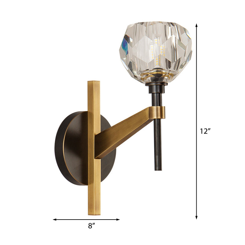 Modern Style Domed Wall Light Clear Crystal 1 Light Living Room Wall Sconce Lamp in Brass Finish Clearhalo 'Modern wall lights' 'Modern' 'Wall Lamps & Sconces' 'Wall Lights' Lighting' 224464