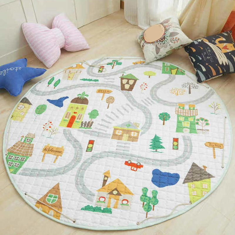 Creative Cartoon Pattern Rug Multi Color Synthetics Carpet Anti-Slip Backing Pet Friendly Rug for Kids Room Green 4'11" x 4'11" Clearhalo 'Area Rug' 'Rug' 2244647