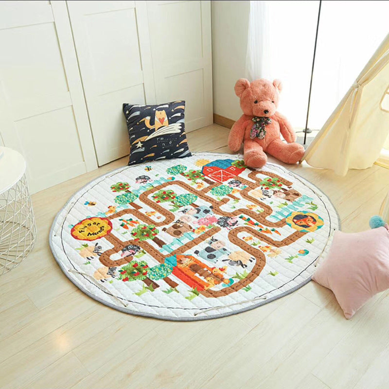 Creative Cartoon Pattern Rug Multi Color Synthetics Carpet Anti-Slip Backing Pet Friendly Rug for Kids Room Brown 4'11" x 4'11" Clearhalo 'Area Rug' 'Rug' 2244648