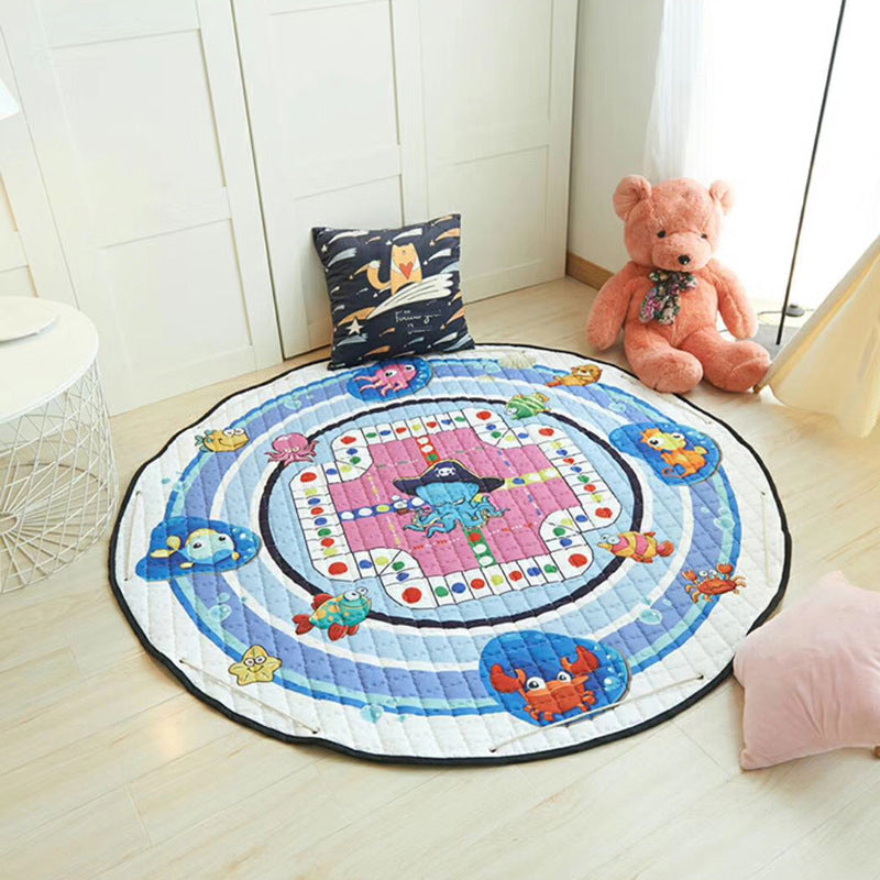 Creative Cartoon Pattern Rug Multi Color Synthetics Carpet Anti-Slip Backing Pet Friendly Rug for Kids Room Blue 4'11" x 4'11" Clearhalo 'Area Rug' 'Rug' 2244649