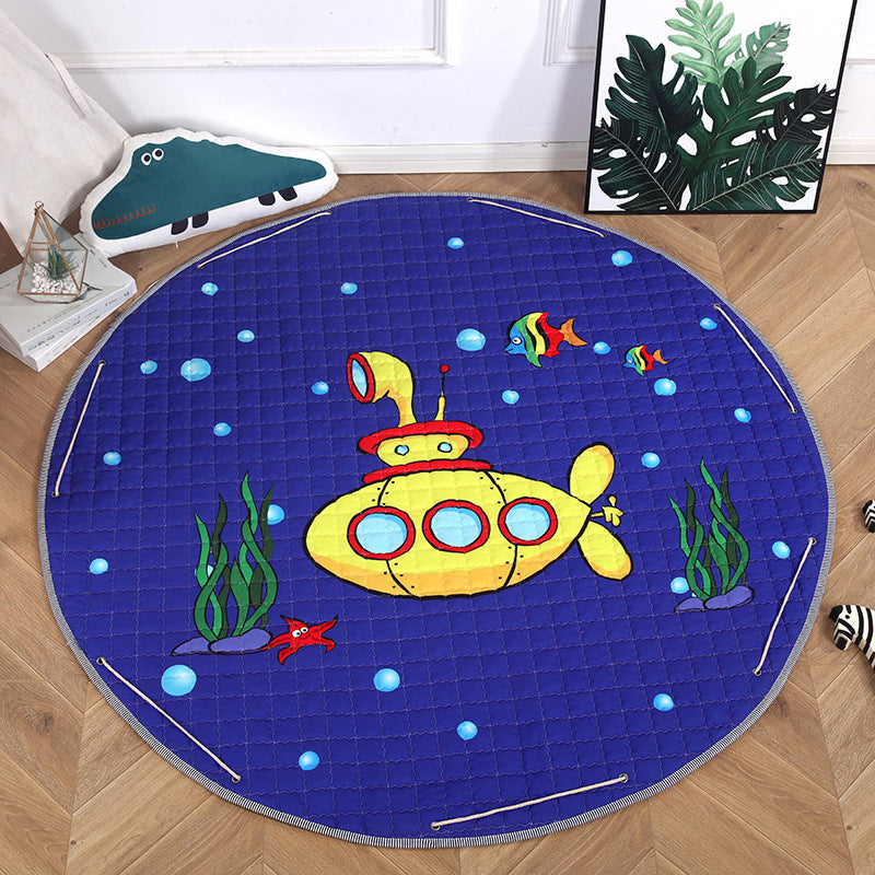 Creative Cartoon Pattern Rug Multi Color Synthetics Carpet Anti-Slip Backing Pet Friendly Rug for Kids Room Ocean Blue 4'11" x 4'11" Clearhalo 'Area Rug' 'Rug' 2244650