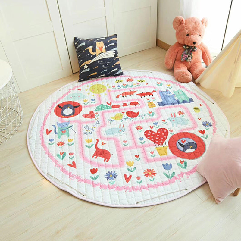 Creative Cartoon Pattern Rug Multi Color Synthetics Carpet Anti-Slip Backing Pet Friendly Rug for Kids Room Pink 4'11" x 4'11" Clearhalo 'Area Rug' 'Rug' 2244653