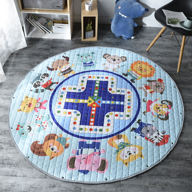 Creative Cartoon Pattern Rug Multi Color Synthetics Carpet Anti-Slip Backing Pet Friendly Rug for Kids Room Light Blue 4'11" x 4'11" Clearhalo 'Area Rug' 'Rug' 2244654