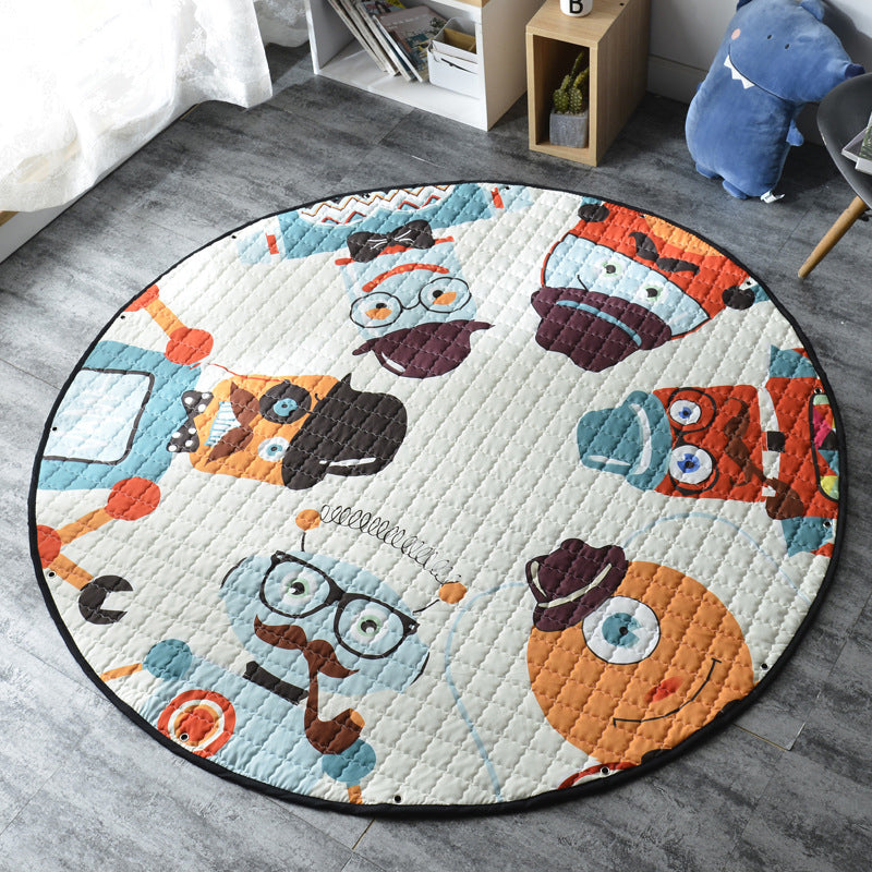 Creative Cartoon Pattern Rug Multi Color Synthetics Carpet Anti-Slip Backing Pet Friendly Rug for Kids Room Light Beige 4'11" x 4'11" Clearhalo 'Area Rug' 'Rug' 2244655