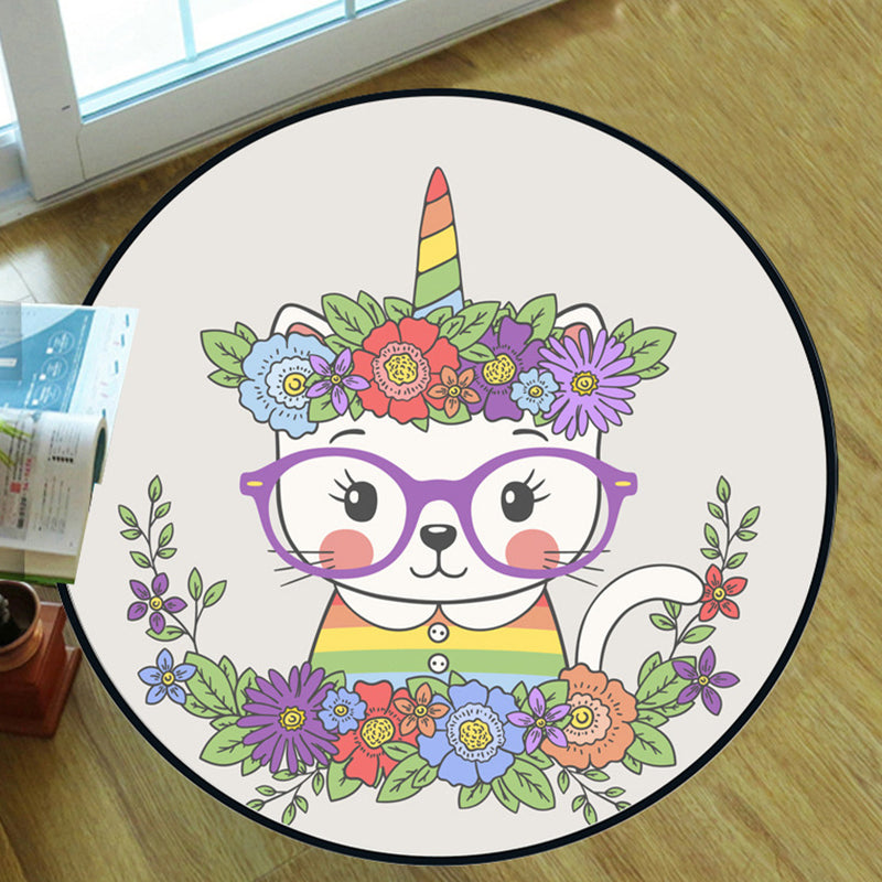 Multicolor Comfort Rug Synthetics Cartoon Print Carpet Non-Slip Pet Friendly Washable Indoor Rug for Kids White Clearhalo 'Area Rug' 'Rug' 2244768