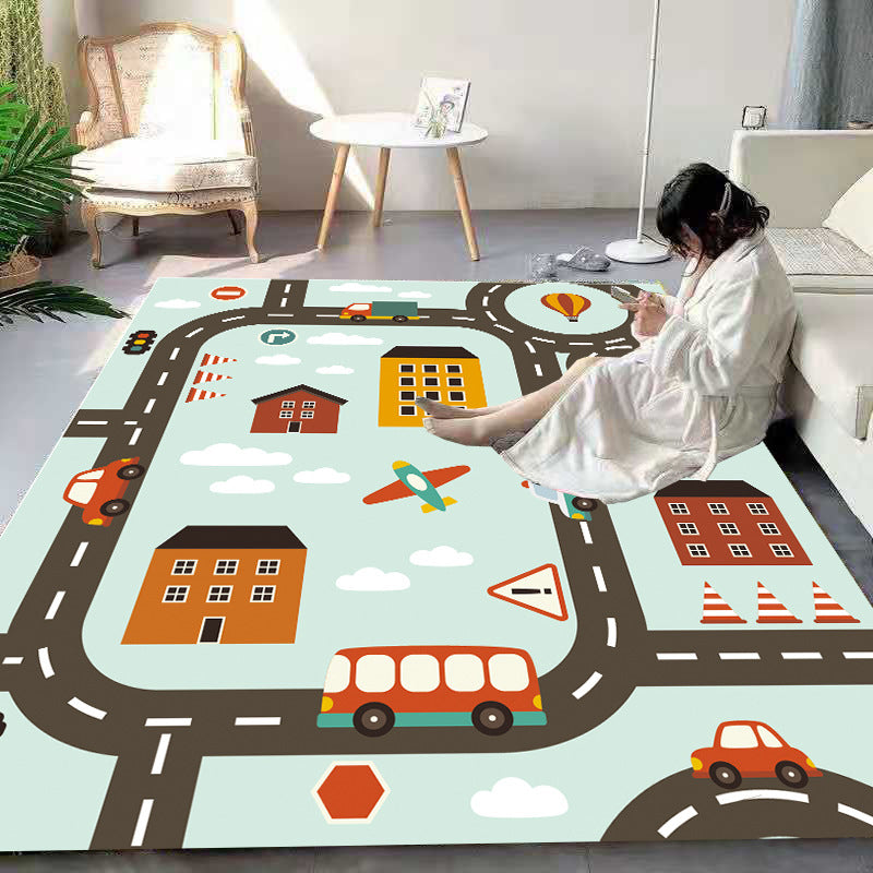 Lovely Cartoon Print Rug Multi Colored Polyster Area Rug Non-Slip Backing Machine Washable Carpet for Kids Light Green Clearhalo 'Area Rug' 'Rug' 2244929