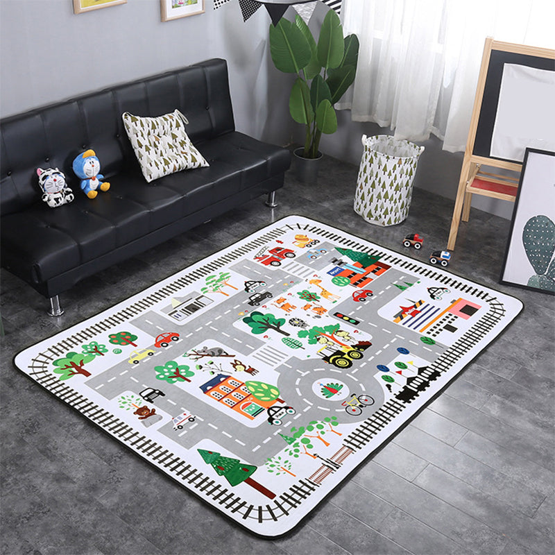 Lovely Childrens Room Rug Multicolor Cartoon Pattern Carpet Synthetics Non-Slip Backing Pet Friendly Rug Grey 4'11" x 6'7" Clearhalo 'Area Rug' 'Rug' 2244952
