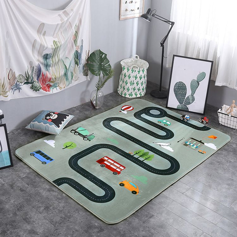 Lovely Childrens Room Rug Multicolor Cartoon Pattern Carpet Synthetics Non-Slip Backing Pet Friendly Rug Gray-Green 4'11" x 6'7" Clearhalo 'Area Rug' 'Rug' 2244956