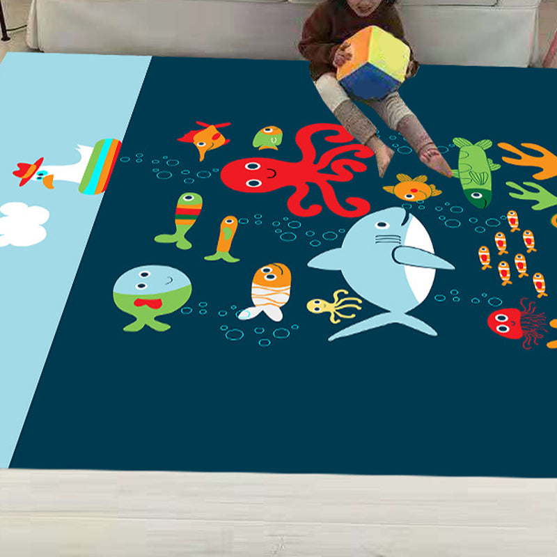Cute Childrens Room Rug Multi Colored Cartoon Print Carpet Synthetics Anti-Slip Backing Easy Care Rug Navy Clearhalo 'Area Rug' 'Rug' 2244989