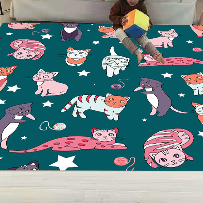 Cute Childrens Room Rug Multi Colored Cartoon Print Carpet Synthetics Anti-Slip Backing Easy Care Rug Dark Army Green Clearhalo 'Area Rug' 'Rug' 2244991