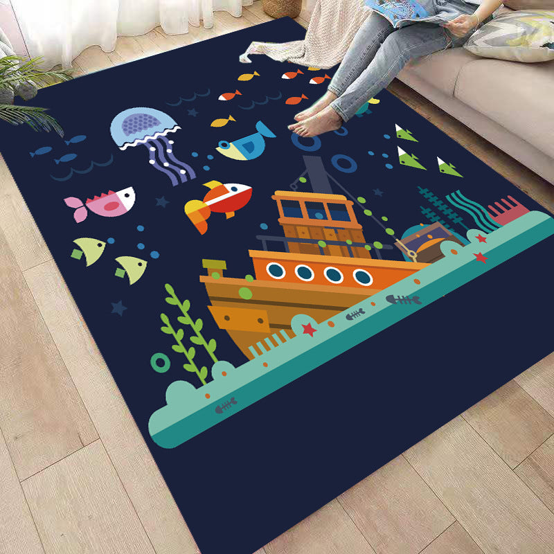 Cute Childrens Room Rug Multi Colored Cartoon Print Carpet Synthetics Anti-Slip Backing Easy Care Rug Black Clearhalo 'Area Rug' 'Rug' 2244997