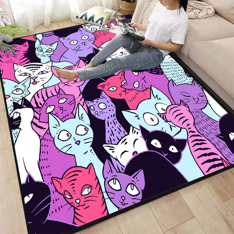 Cute Childrens Room Rug Multi Colored Cartoon Print Carpet Synthetics Anti-Slip Backing Easy Care Rug Purple Clearhalo 'Area Rug' 'Rug' 2245000