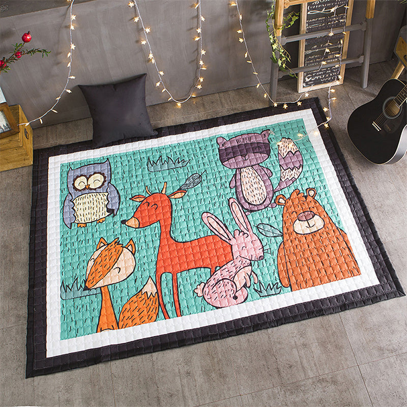 Comfort Bedroom Rug Multi Color Cartoon Print Area Carpet Polypropylene Pet Friendly Washable Rug Green 4'9" x 6'5" Clearhalo 'Area Rug' 'Rug' 2245018