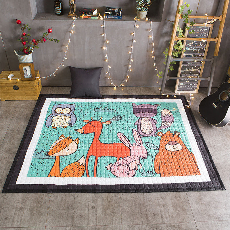 Cute Childrens Room Rug Multi Color Cartoon Print Rug Anti-Slip Backing Pet Friendly Carpet with Border Green 4'9" x 6'5" Clearhalo 'Area Rug' 'Rug' 2245030