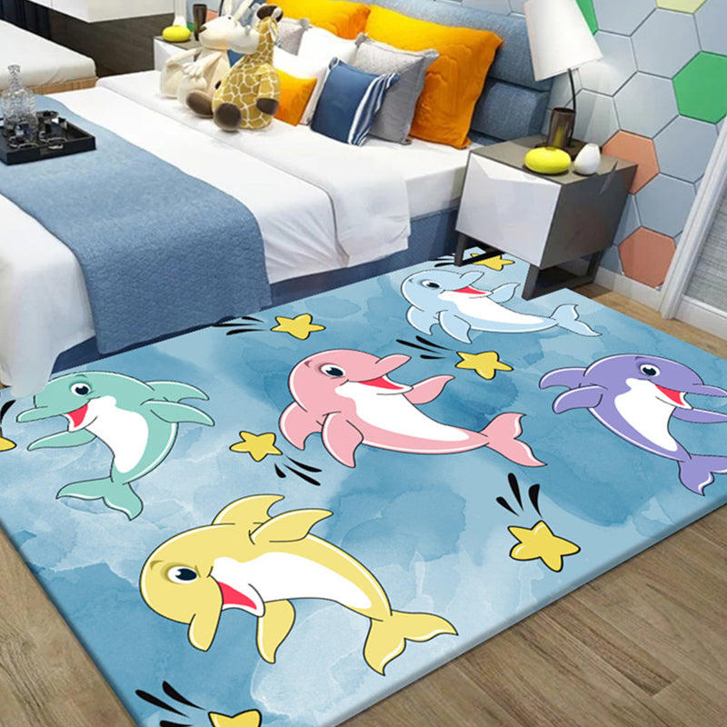 Lovely Childrens Room Rug Multi Color Cartoon Pattern Area Carpet Non-Slip Backing Easy Care Indoor Rug Lake Blue Clearhalo 'Area Rug' 'Rug' 2245051