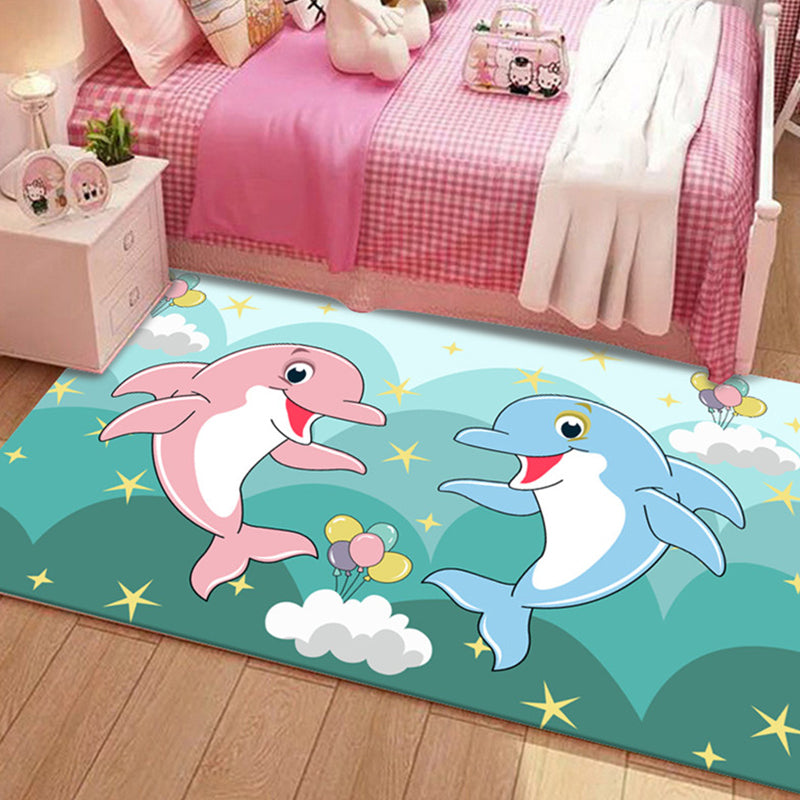 Lovely Childrens Room Rug Multi Color Cartoon Pattern Area Carpet Non-Slip Backing Easy Care Indoor Rug Lake Green Clearhalo 'Area Rug' 'Rug' 2245052