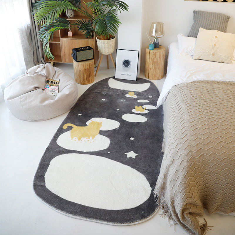 Multi Colored Relaxing Rug Synthetics Space Print Area Carpet Non-Slip Machine Washable Rug for Childrens Room Gray-White Clearhalo 'Area Rug' 'Rug' 2245201