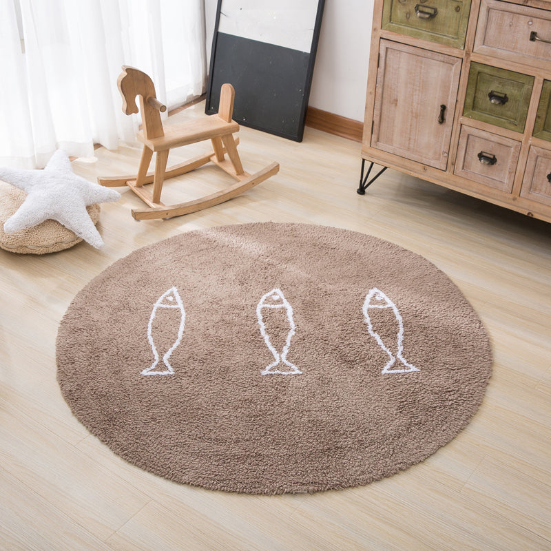Cute Kids Room Rug Multi Colored Cartoon Area Rug Cotton Anti-Slip Backing Washable Carpet Dark Khaki Clearhalo 'Area Rug' 'Rug' 2245386