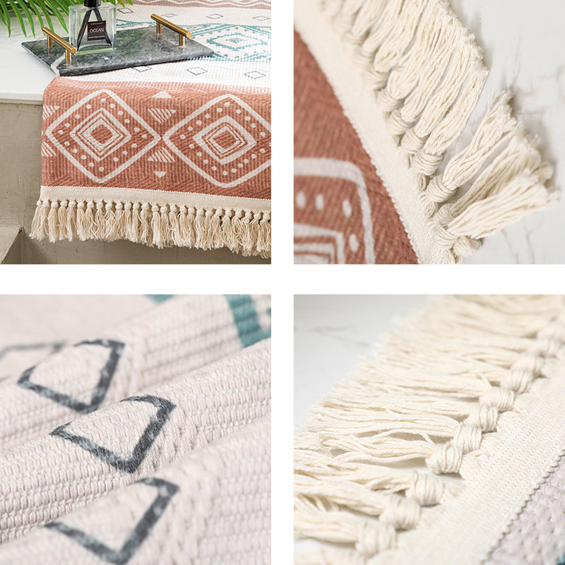 Boho Living Room Rug Multi-Color Geometric Pattern Carpet Flax Environmental Handmade Rug with Tassel Clearhalo 'Area Rug' 'Bohemian' 'Rugs' Rug' 2245418