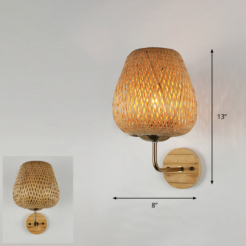 Handmade Wall Mount Light Modern Bamboo Single Wood Wall Light Fixture for Corridor Wood M Clearhalo 'Wall Lamps & Sconces' 'Wall Lights' Lighting' 2245474