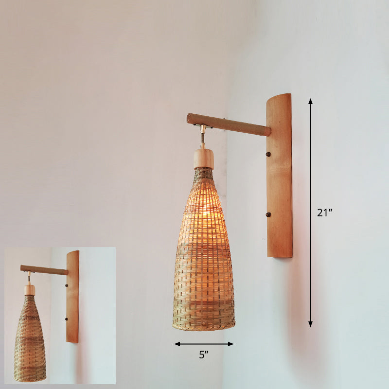 Handmade Wall Mount Light Modern Bamboo Single Wood Wall Light Fixture for Corridor Wood P Clearhalo 'Wall Lamps & Sconces' 'Wall Lights' Lighting' 2245477