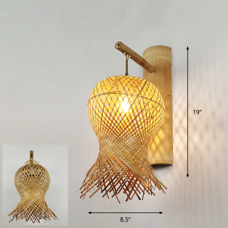 Handmade Wall Mount Light Modern Bamboo Single Wood Wall Light Fixture for Corridor Wood E Clearhalo 'Wall Lamps & Sconces' 'Wall Lights' Lighting' 2245479