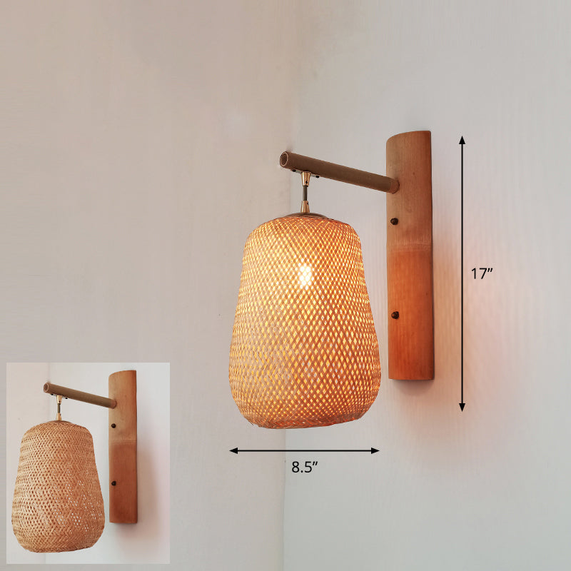 Handmade Wall Mount Light Modern Bamboo Single Wood Wall Light Fixture for Corridor Wood R Clearhalo 'Wall Lamps & Sconces' 'Wall Lights' Lighting' 2245489