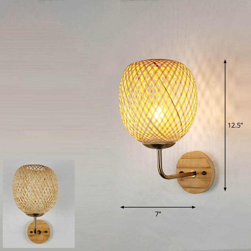 Handmade Wall Mount Light Modern Bamboo Single Wood Wall Light Fixture for Corridor Wood J Clearhalo 'Wall Lamps & Sconces' 'Wall Lights' Lighting' 2245493