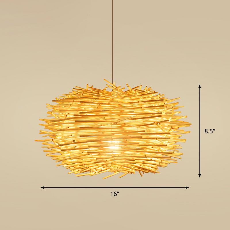 Bamboo Handcrafted Ceiling Light Asian Style 1��Bulb Wood Hanging Lamp for Restaurant Wood D Clearhalo 'Ceiling Lights' 'Modern Pendants' 'Modern' 'Pendant Lights' 'Pendants' Lighting' 2245495
