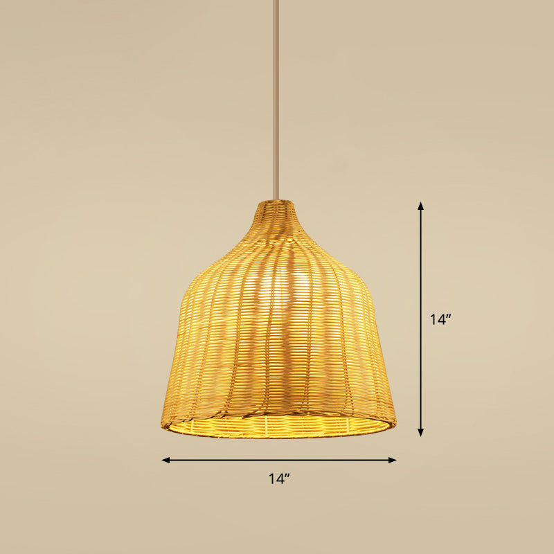 Bamboo Handcrafted Ceiling Light Asian Style 1��Bulb Wood Hanging Lamp for Restaurant Wood E Clearhalo 'Ceiling Lights' 'Modern Pendants' 'Modern' 'Pendant Lights' 'Pendants' Lighting' 2245499