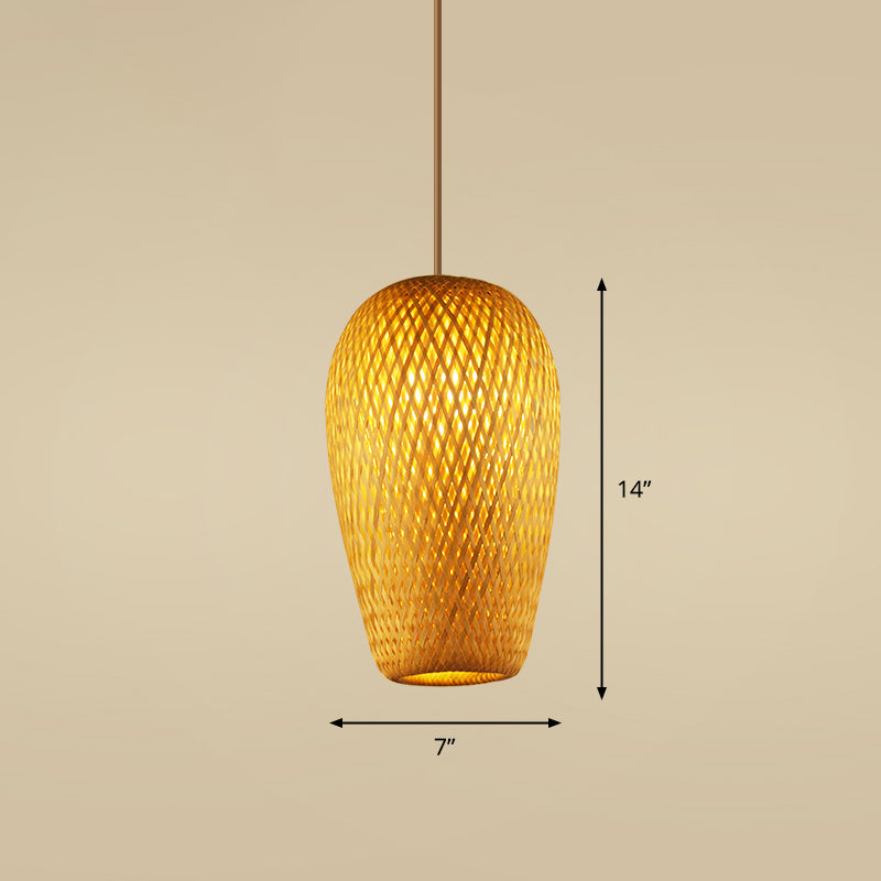Bamboo Handcrafted Ceiling Light Asian Style 1 Bulb Wood Hanging Lamp for Restaurant Wood F Clearhalo 'Ceiling Lights' 'Lighting' 'Pendant Lights' 2245503_dca6aa91-0741-4c22-ac17-fe1a997d1b46