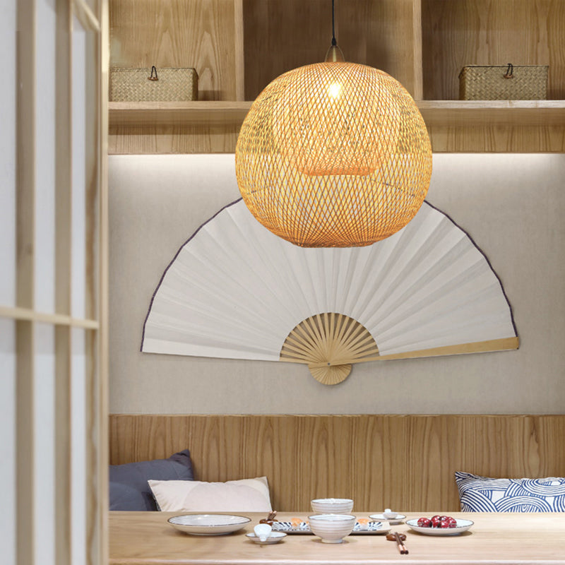 Sphere Bamboo Suspension Lighting Minimalist 1������Head Wood Pendant Ceiling Light for Tea Room Wood A Clearhalo 'Ceiling Lights' 'Pendant Lights' 'Pendants' Lighting' 2245509_0f6b3664-ae49-4040-b138-d8f78d47f0fc