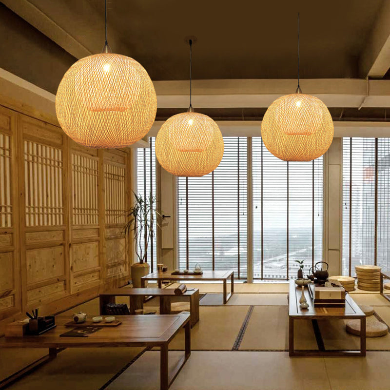 Wood Handwoven Pendant Lighting Contemporary 1��Bulb Bamboo Suspension Light Fixture Wood B Clearhalo 'Ceiling Lights' 'Pendant Lights' 'Pendants' Lighting' 2245534_b91f5d50-5024-4e35-91ab-60d301b74028