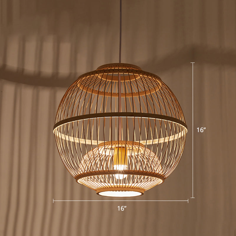 Sphere Shaded Suspension Lighting Minimalist Bamboo 1��Head Wood Pendant Ceiling Light Wood A Clearhalo 'Ceiling Lights' 'Pendant Lights' 'Pendants' Lighting' 2245553_37a15282-f042-44d4-b4ee-14b51a7cd8ba