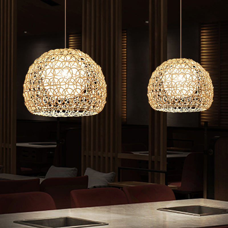Dome Restaurant Suspension Light Rattan 1-Light Simplicity Pendant Light Fixture in Wood Wood B Clearhalo 'Ceiling Lights' 'Pendant Lights' 'Pendants' Lighting' 2245572_fdea7d3b-8fcd-4e2f-a073-f85d38a74b97
