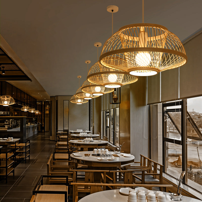 Woven Suspension Lighting Minimalist Bamboo 1��Bulb Wood Hanging Lamp for Restaurant Clearhalo 'Ceiling Lights' 'Modern Pendants' 'Modern' 'Pendant Lights' 'Pendants' Lighting' 2245604