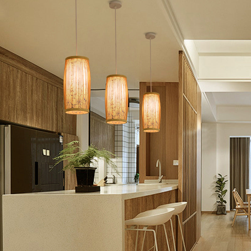 Wood Handwoven Suspension Lighting Minimalist 1��Head Rattan Pendant Ceiling Light Wood H Clearhalo 'Ceiling Lights' 'Modern Pendants' 'Modern' 'Pendant Lights' 'Pendants' Lighting' 2245670