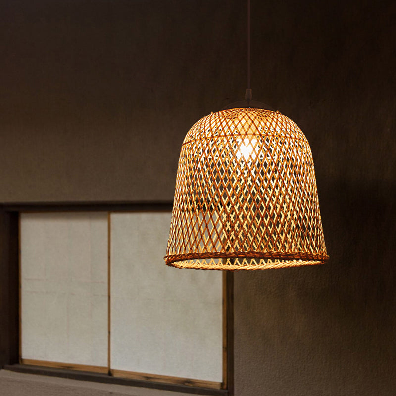 Bell Restaurant Pendant Light Bamboo Single-Bulb Contemporary Suspension Light in Wood Wood Clearhalo 'Ceiling Lights' 'Pendant Lights' 'Pendants' Lighting' 2245724_7fe6c34f-dabb-4a82-bd48-29d8f4fc613d