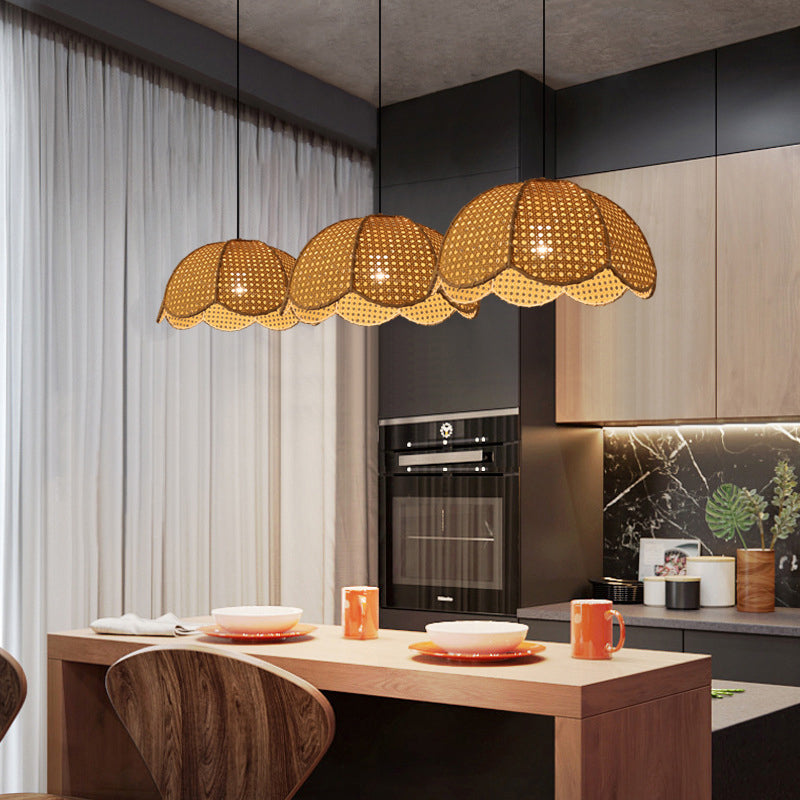 Rattan Scalloped Dome Suspension Light Simplicity 1-Light Wood Pendant Light Fixture Clearhalo 'Ceiling Lights' 'Pendant Lights' 'Pendants' Lighting' 2245731
