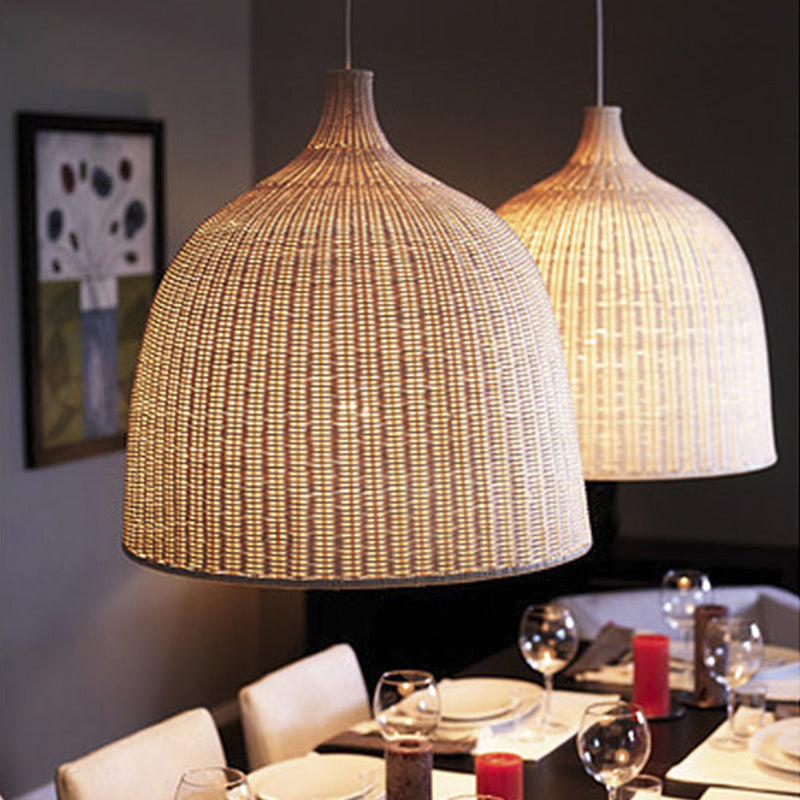 Basket Suspension Lighting Minimalist Rattan 1 Head Restaurant Pendant Ceiling Light Wood 14" Clearhalo 'Ceiling Lights' 'Lighting' 'Pendant Lights' 2245742_3a227720-5dd5-48e4-9da3-81c9e12ef8d7